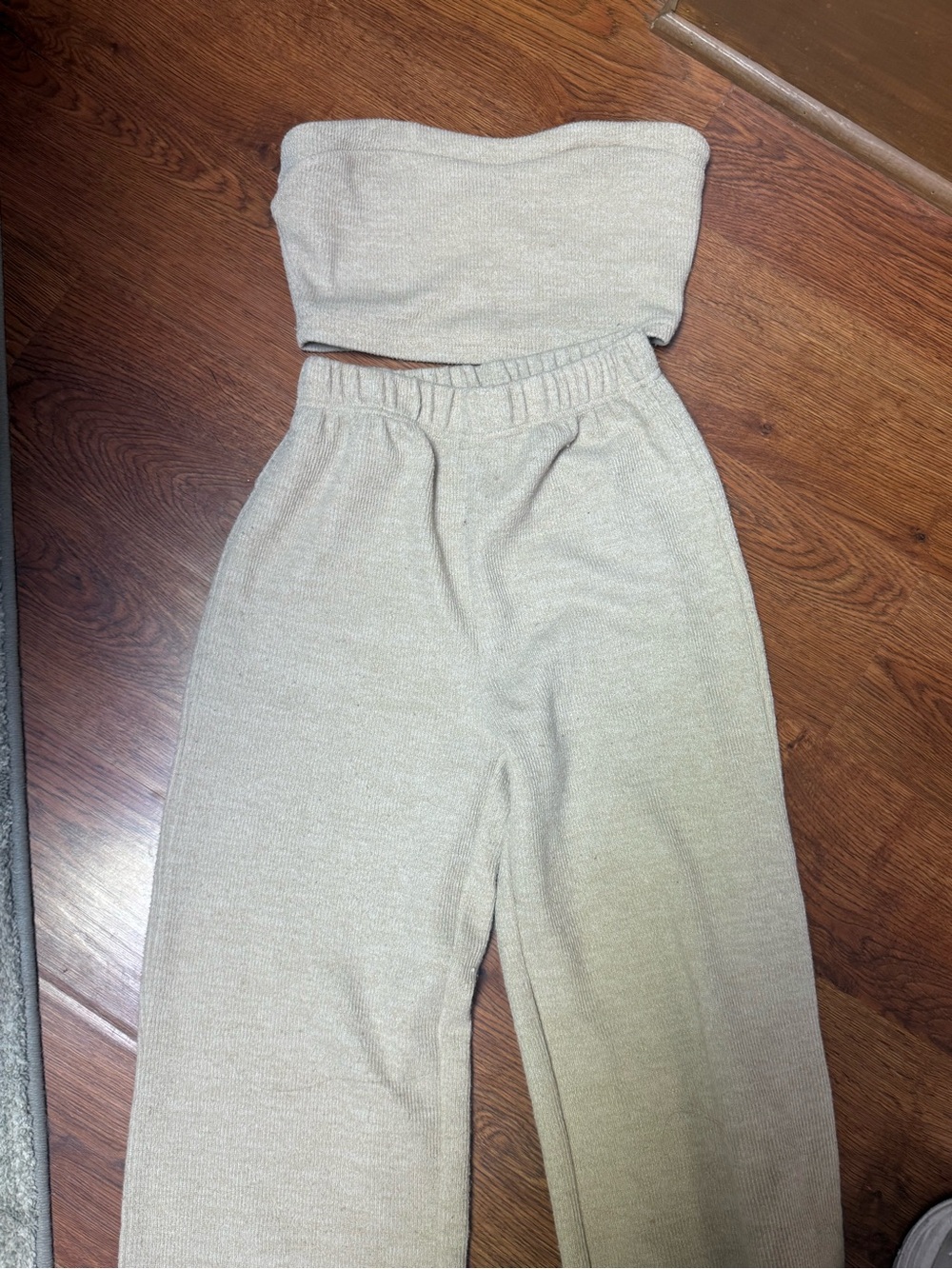 SHEIN Cream Wide-Leg Knit Lounge Pants